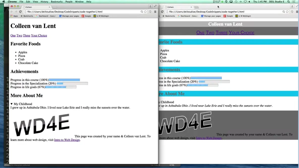 Before/after Colleen's web pages.