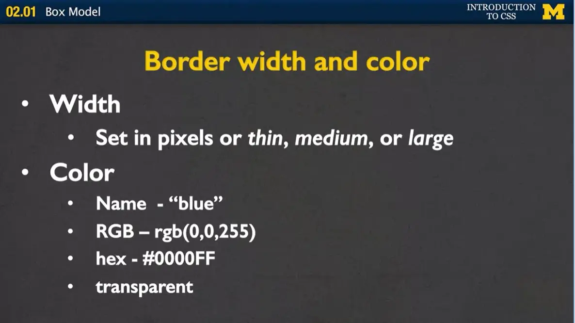 Border Width and Color.