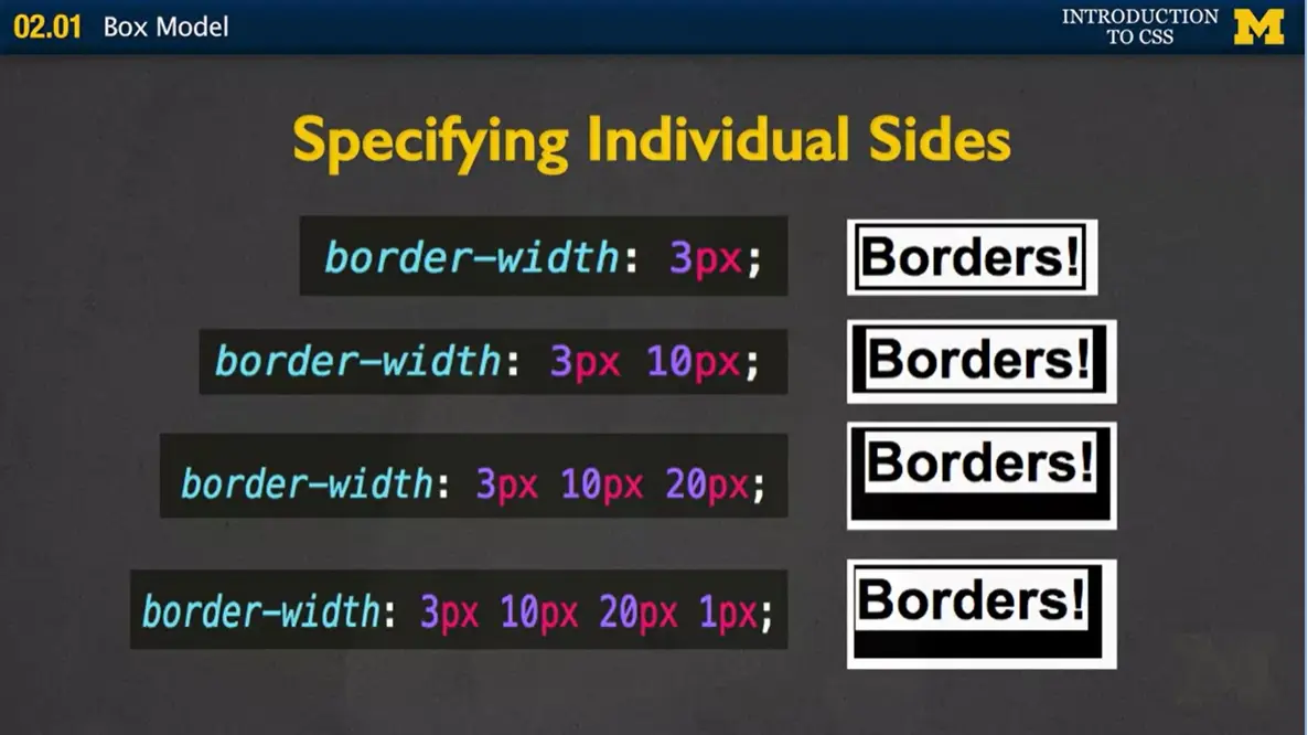 Specifying individual sides.