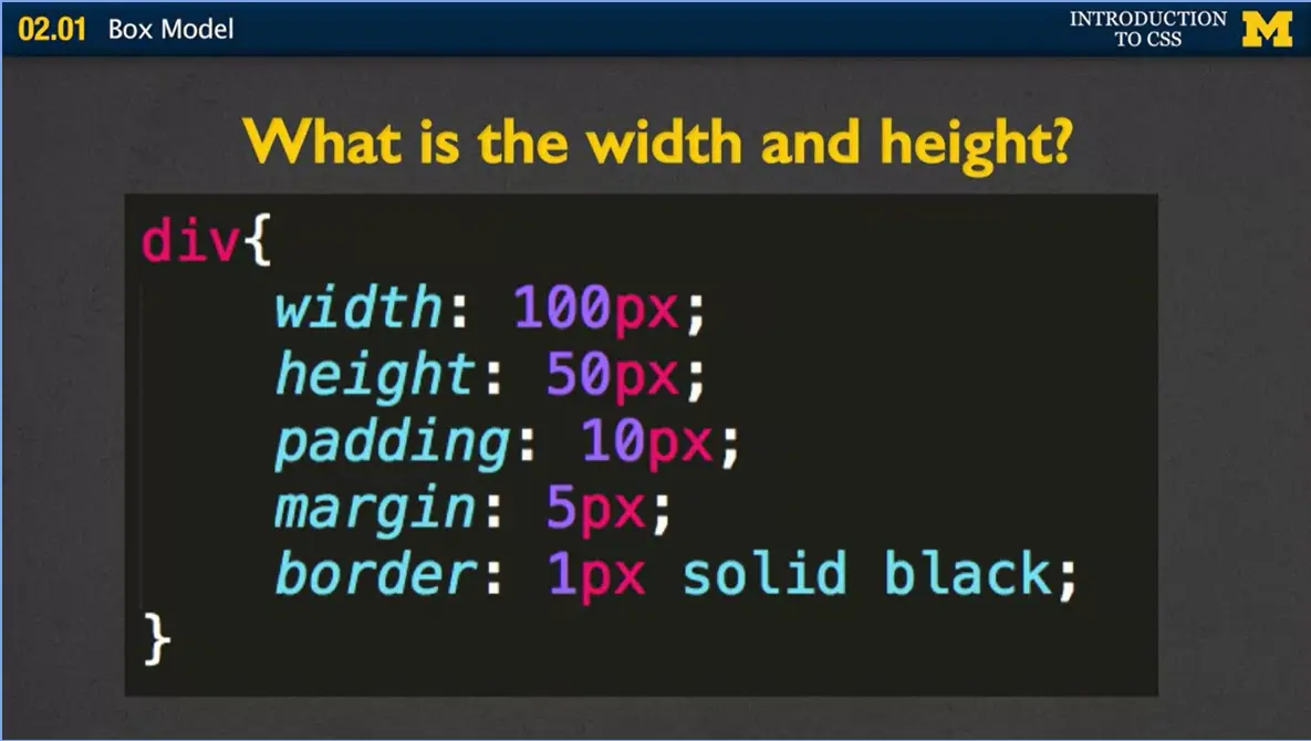 div, width, height, padding, margin, and border.