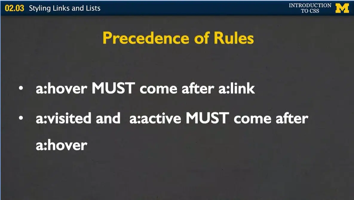 Precedence of rules.