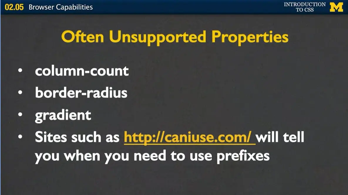 Often Unsupported Properties.