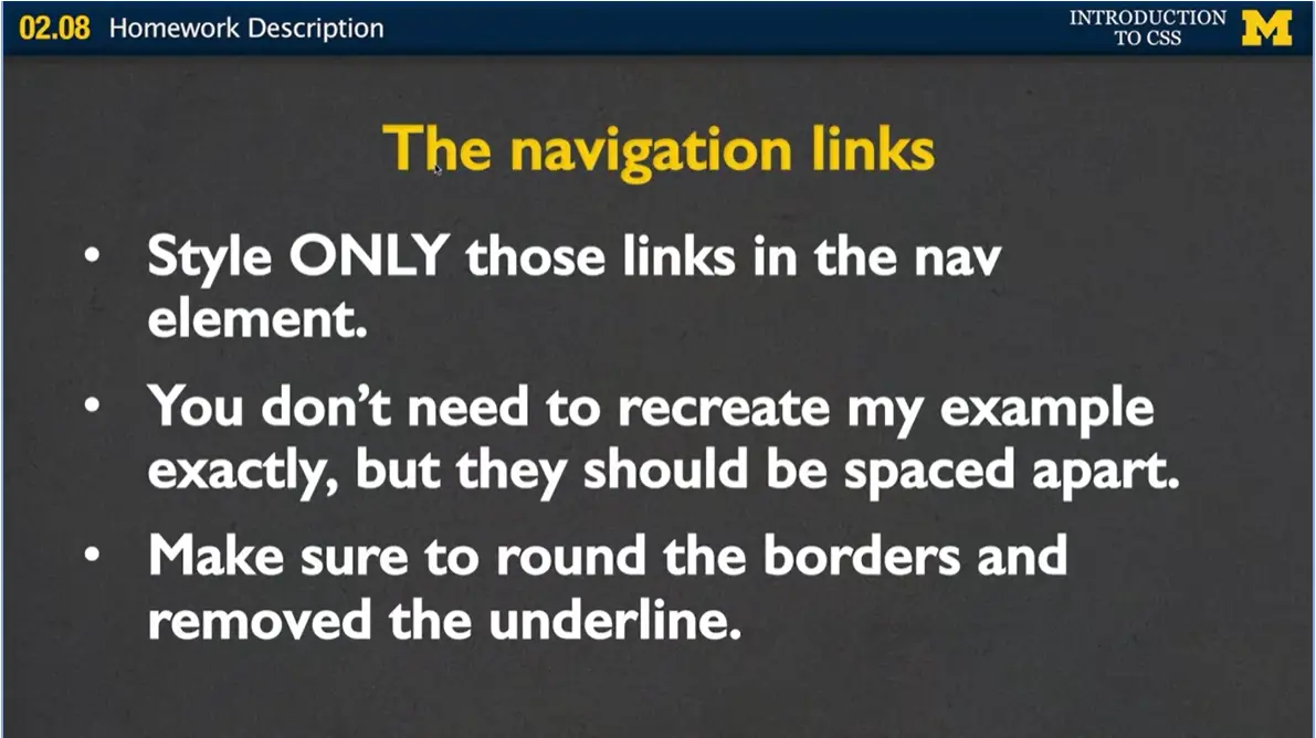 Navigation links of menu.