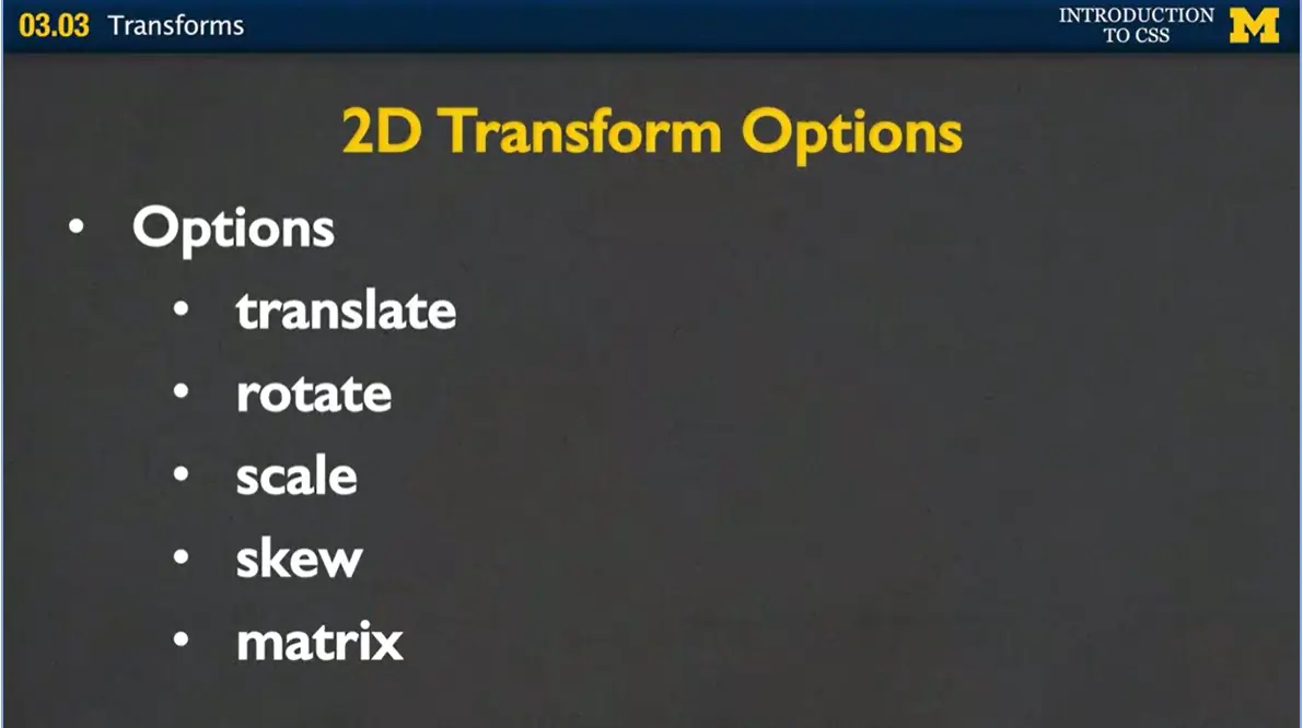 2d Transform Options.